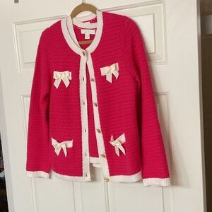 Lilly Pulitzer Pink and White Bow Cardigan